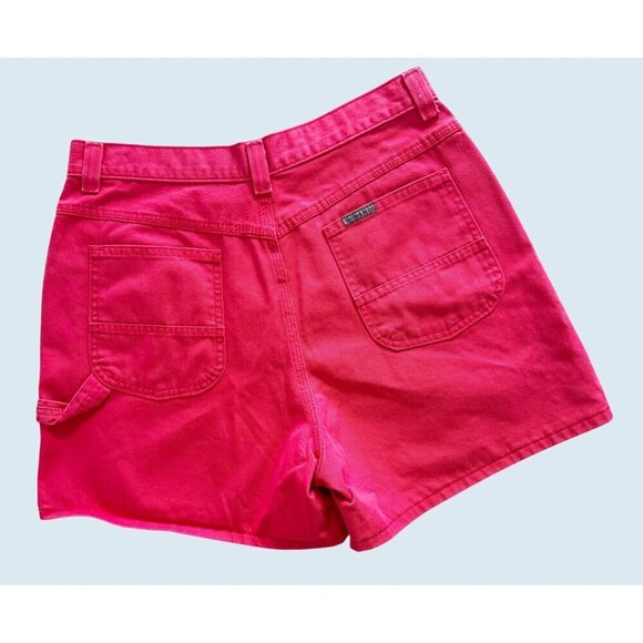 Vintage LEE Riveted 90s Red Denim Carpenter High Waisted Shorts Sz 29 - Picture 4 of 8
